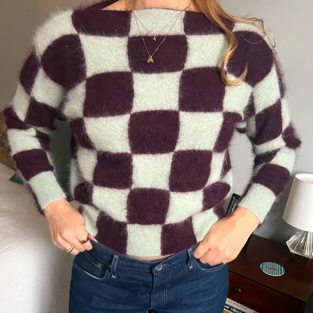 Checkered cashmere eyelash sweater
